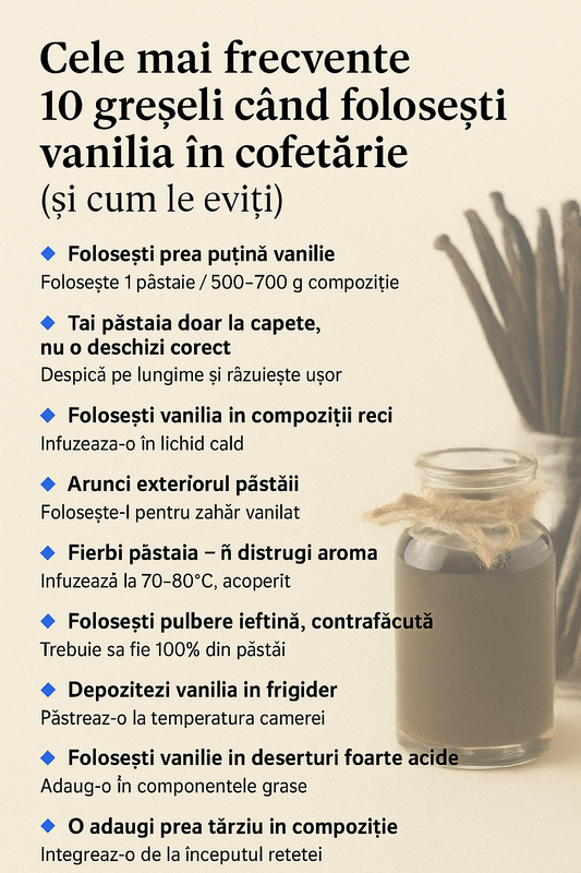Cele mai frecvente 10 greșeli când folosești vanilia în cofetărie (și cum le eviți)