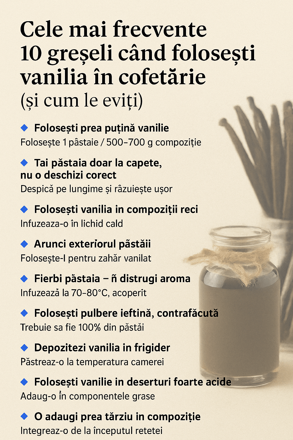 Cele mai frecvente 10 greșeli când folosești vanilia în cofetărie (și cum le eviți) - Vanilla Europe s.r.l