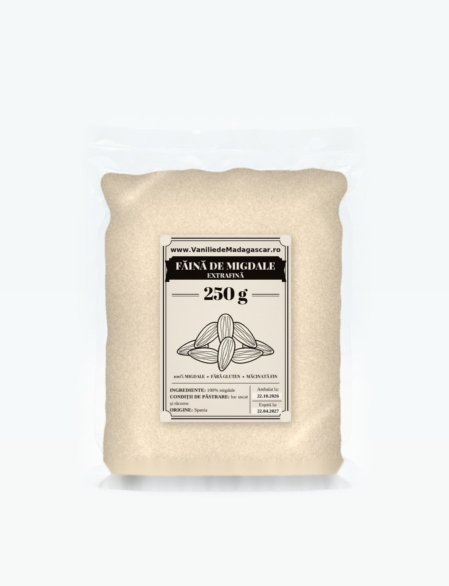 Făină de migdale extrafină, pungă vidată de 250 g – Vanilie de Madagascar