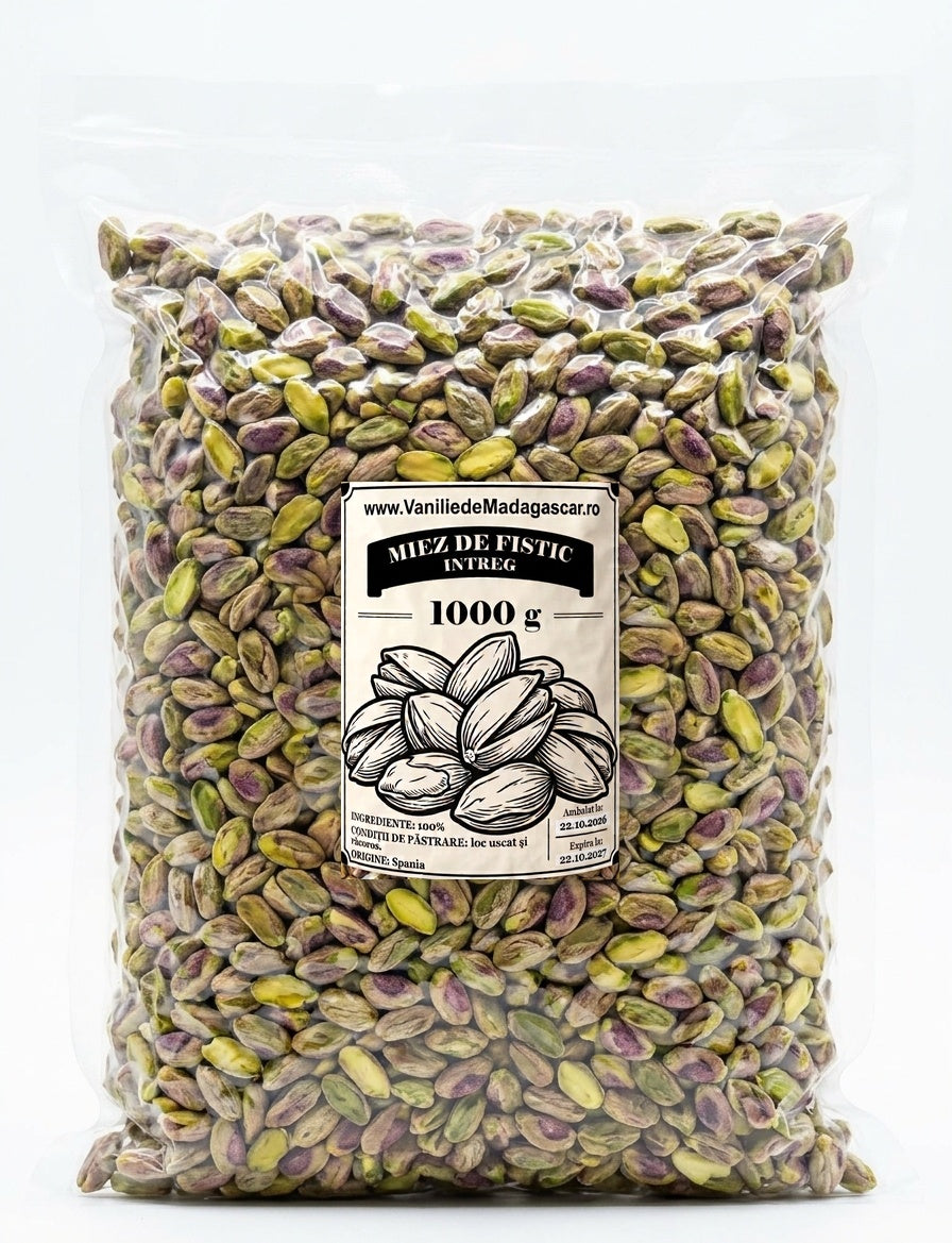 Miez de fistic întreg crud decojit, pungă vidată de 1 kg, origine Spania – Vanilie de Madagascar